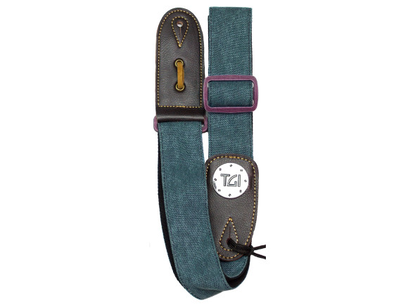 TGI Guitar Strap Woven Green Denim Purple Buckle TGI Guitar Strap Woven Green Denim Purple Buckle